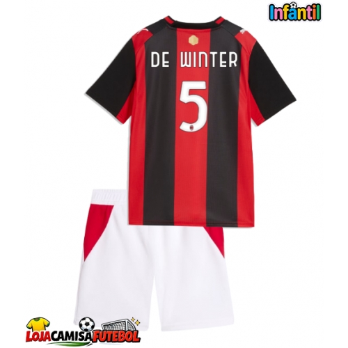 Camisa de Futebol AC Milan Koni De Winter #5 Equipamento Principal Infantil 2026-27 Manga Curta (+ Calças curtas)